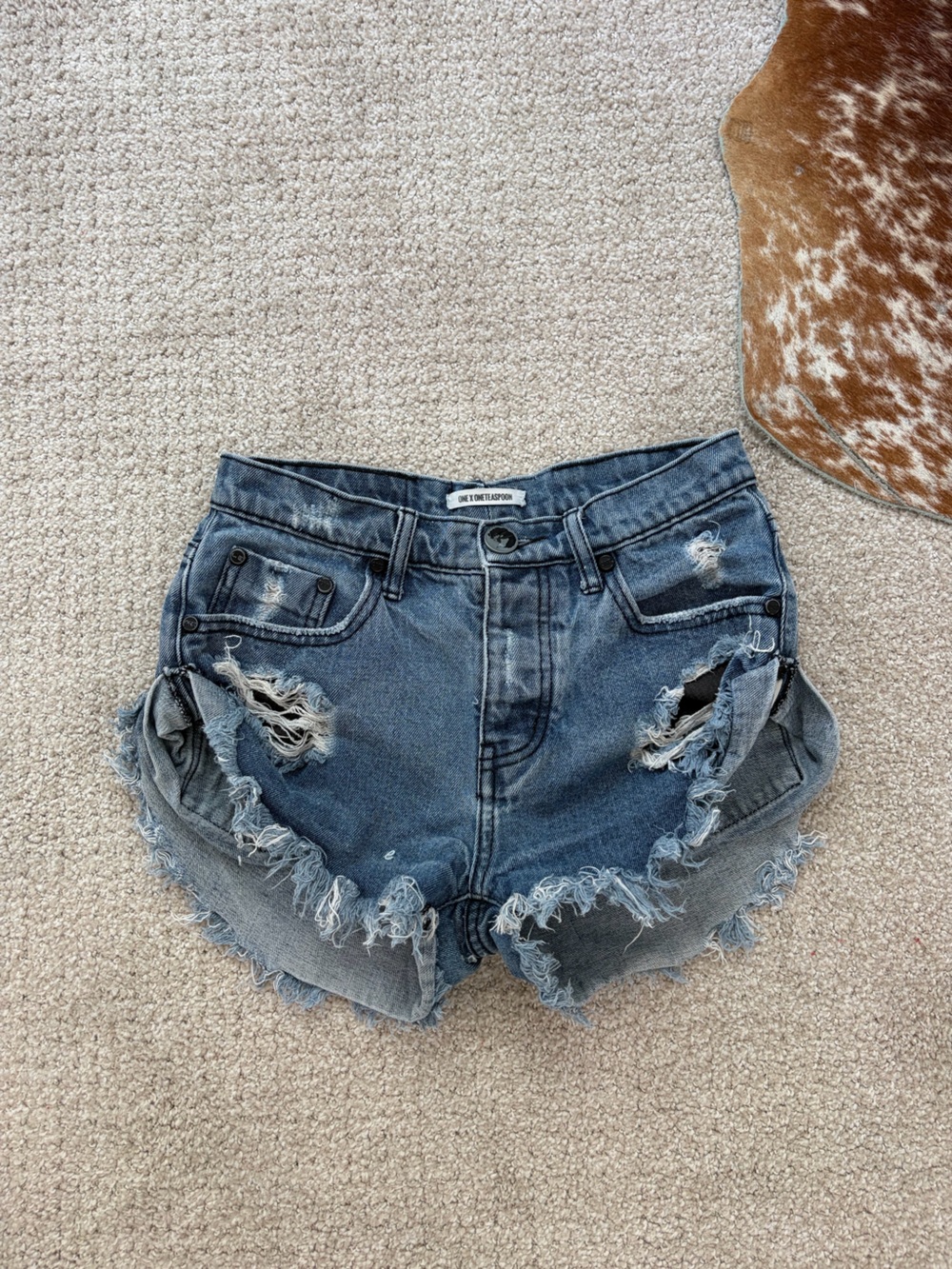 One Teaspoon Washed Distressed High-Rise Denim Shorts - Blue